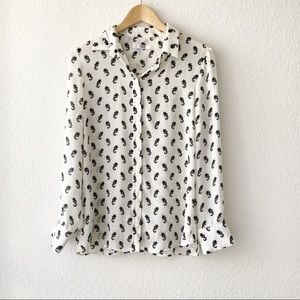 MOVING SALE! Mango Floral Black Cream Button Down Blouse Top